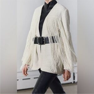 Zara limited edition celeb style Cream Fringe Blazer